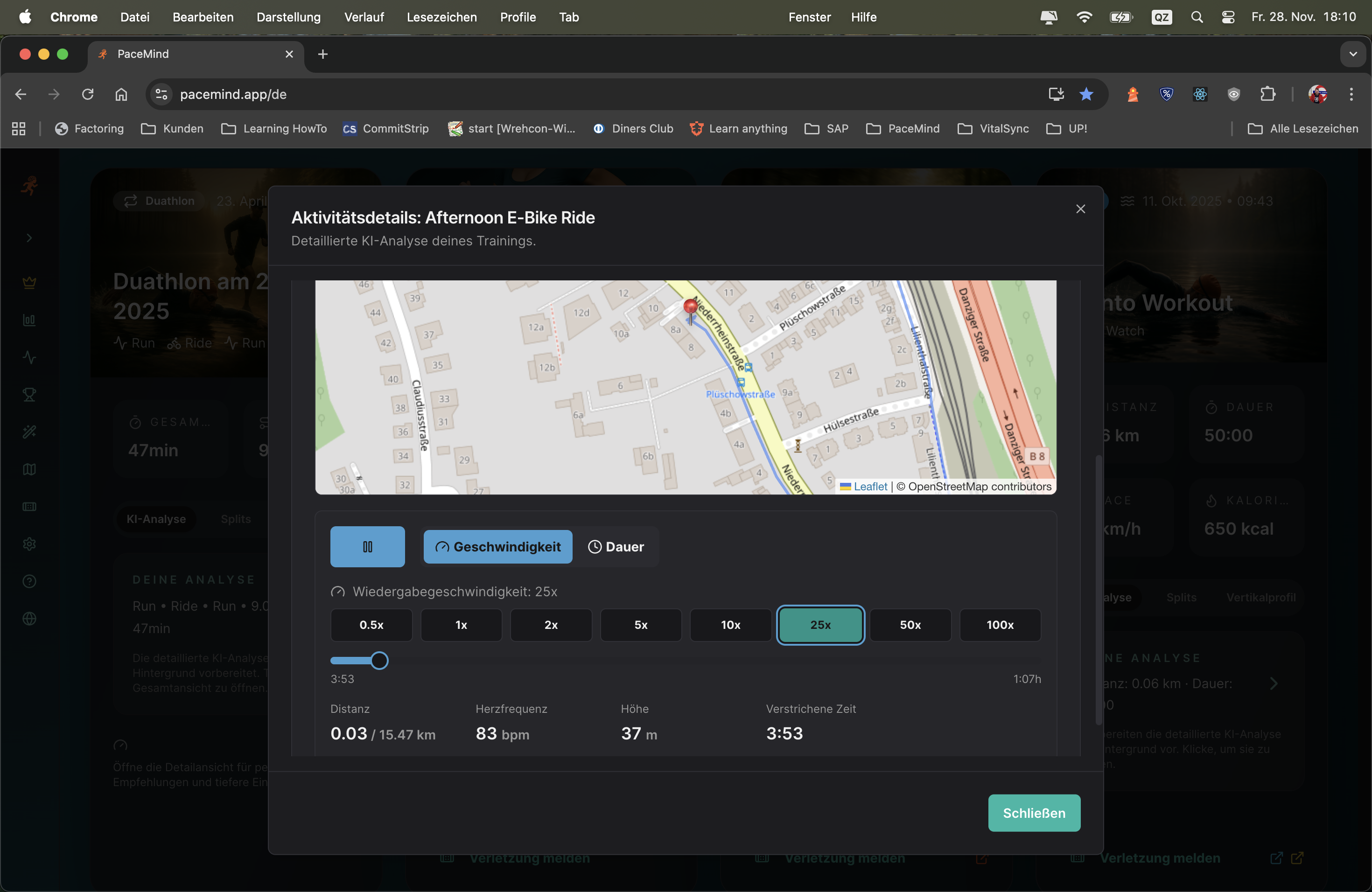 Route Replay mit dynamischer Wiedergabe und Live-Metriken